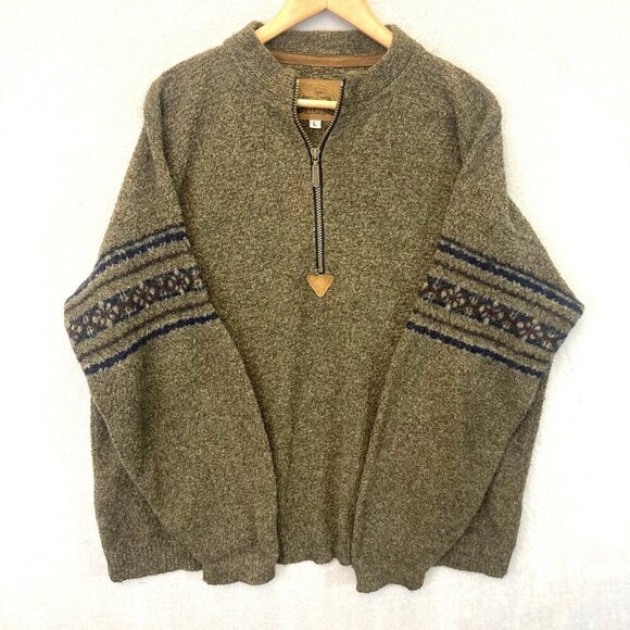 Vintage Alps Fine Apparel Sweater Men’s Large Knit Wool 1/4 Zip Brown Fair Isle - Picture 1 of 16